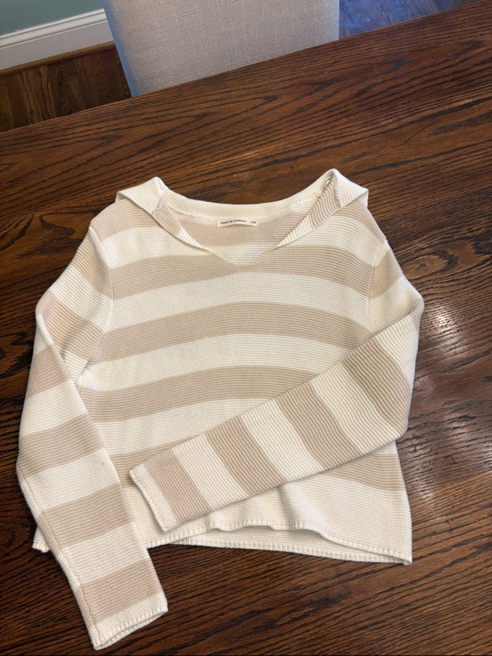 moon & madison Cream and Beige Striped Scoop Neck Sweater